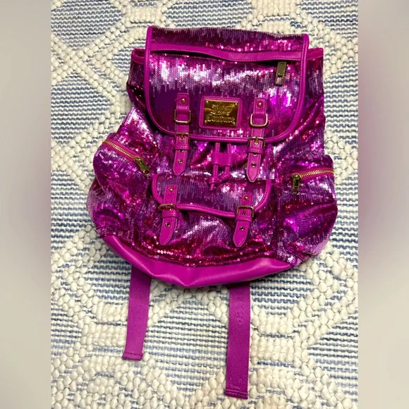 Juicy Couture Y2K Sequin Backpack Juicy Couture Black Sequin Backpack Gold Logo Plaque Pink  main image 2